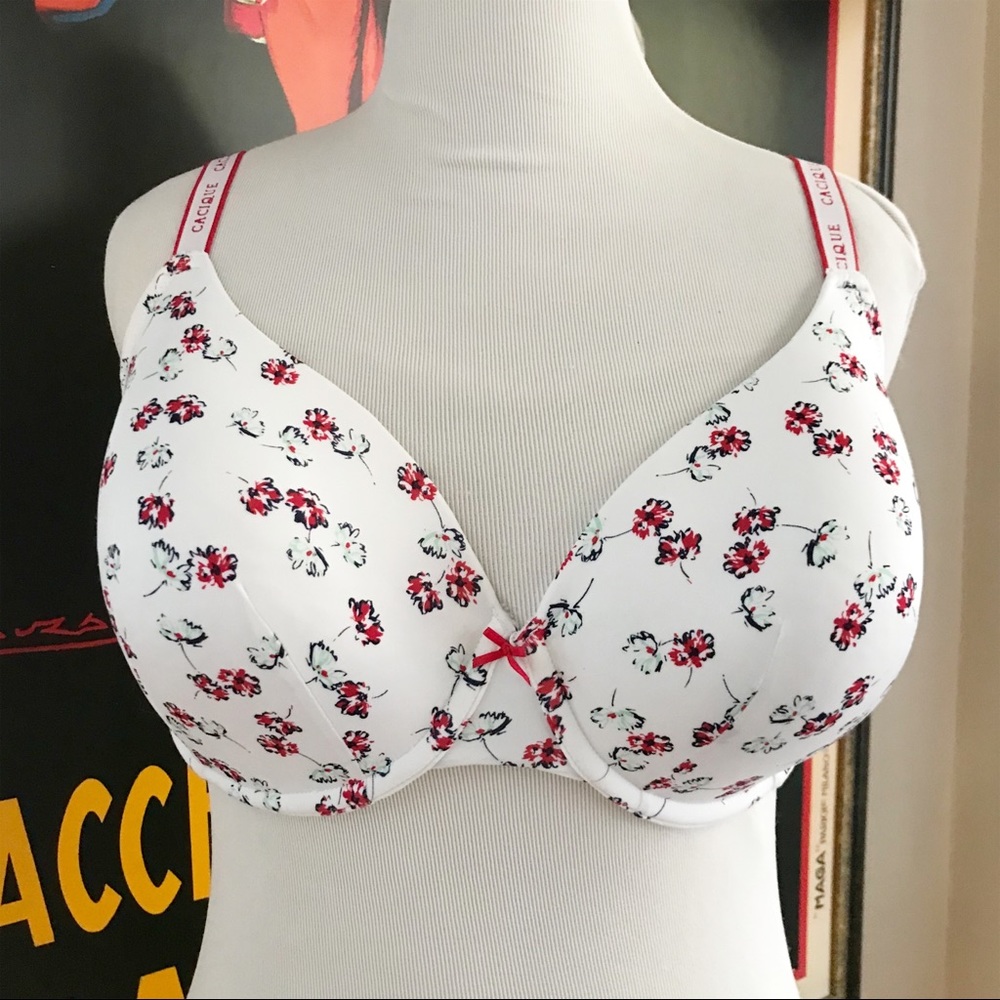 Cacique White Bra with Pink Floral Print